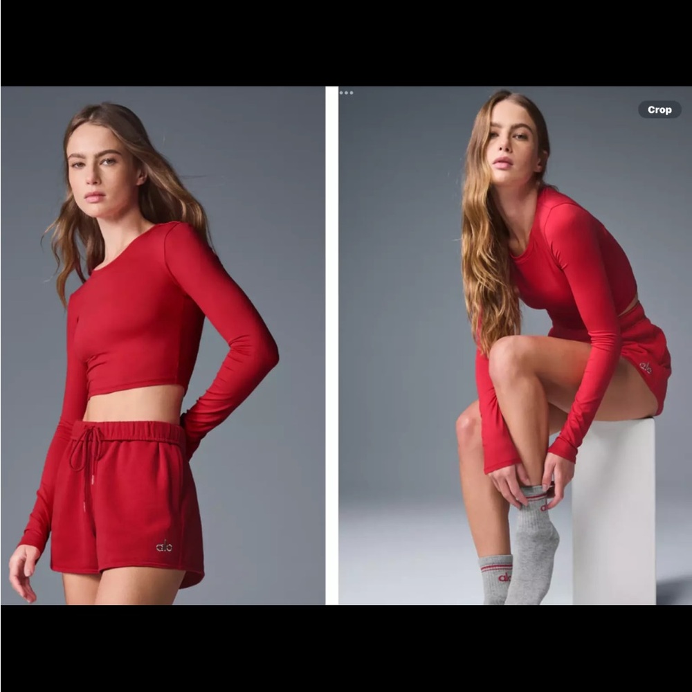 Alo Yoga Alosoft crop Finesse long sleeve crop top in Bold Red
